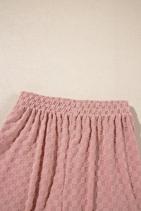 Checkered Textured Long Sleeve Two Piece Short Set