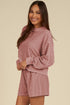 Checkered Textured Long Sleeve Two Piece Short Set