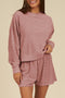 Checkered Textured Long Sleeve Two Piece Short Set
