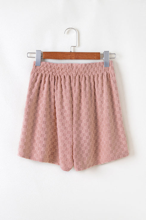 Checkered Textured Long Sleeve Two Piece Short Set