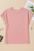 Checkered Textured Round Neck Short Sleeve Casual Tee