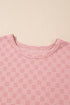 Checkered Textured Round Neck Short Sleeve Casual Tee