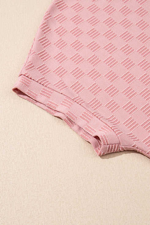 Checkered Textured Round Neck Short Sleeve Casual Tee