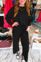 Checkered Textured Split Pullover Wide Leg Pant Sets