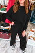 Checkered Textured Split Pullover Wide Leg Pant Sets