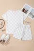 Checkered V Neck Relaxed Fit Lounge Tee and Shorts Two Piece Set
