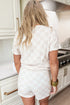 Checkered V Neck Relaxed Fit Lounge Tee and Shorts Two Piece Set