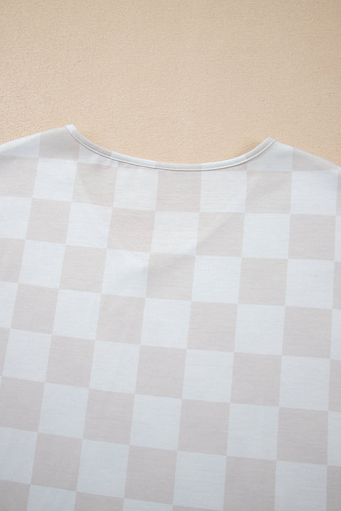 Checkered V Neck Relaxed Fit Lounge Tee and Shorts Two Piece Set