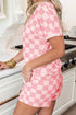 Checkered V Neck Relaxed Fit Lounge Tee and Shorts Two Piece Set