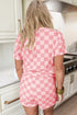 Checkered V Neck Relaxed Fit Lounge Tee and Shorts Two Piece Set