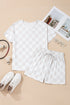 Checkered V Neck Relaxed Fit Lounge Tee and Shorts Two Piece Set