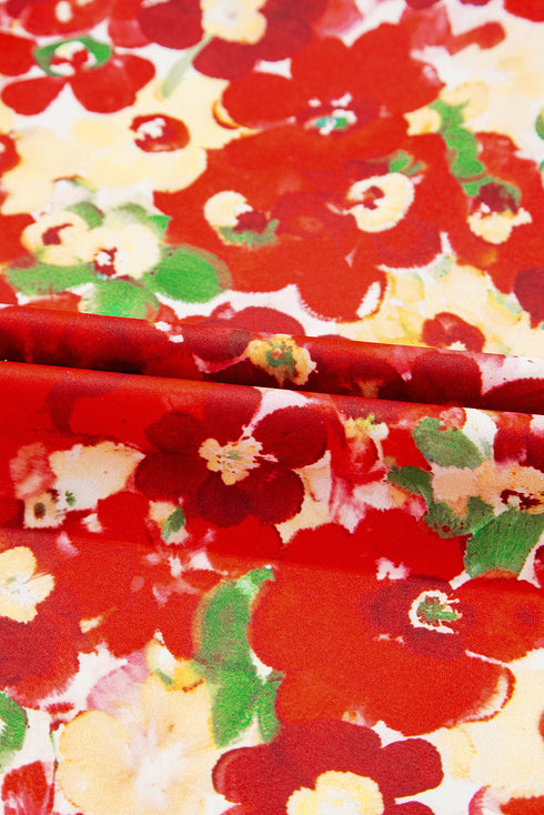 Cheerful Floral Print Faux Wrap Smocked Cuff Half Sleeve Top