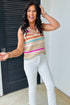 Cheerful Multi Stripe Textured Knit V Neck Sleeveless Sweater Tank