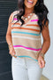 Cheerful Multi Stripe Textured Knit V Neck Sleeveless Sweater Tank