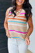 Cheerful Multi Stripe Textured Knit V Neck Sleeveless Sweater Tank
