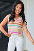 Cheerful Multi Stripe Textured Knit V Neck Sleeveless Sweater Tank