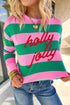Cheerful Phrase Striped Embroidered Letter Pullover Sweatshirt