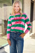 Cheerful Phrase Striped Embroidered Letter Pullover Sweatshirt