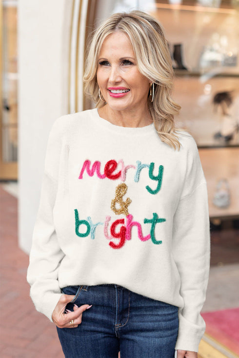 Cheerful Typography Print Round Neck Casual Pullover Sweater