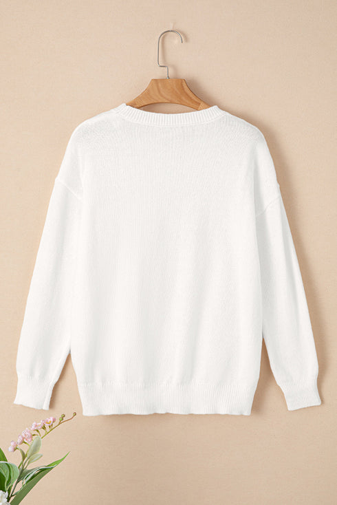 Cheerful Typography Print Round Neck Casual Pullover Sweater