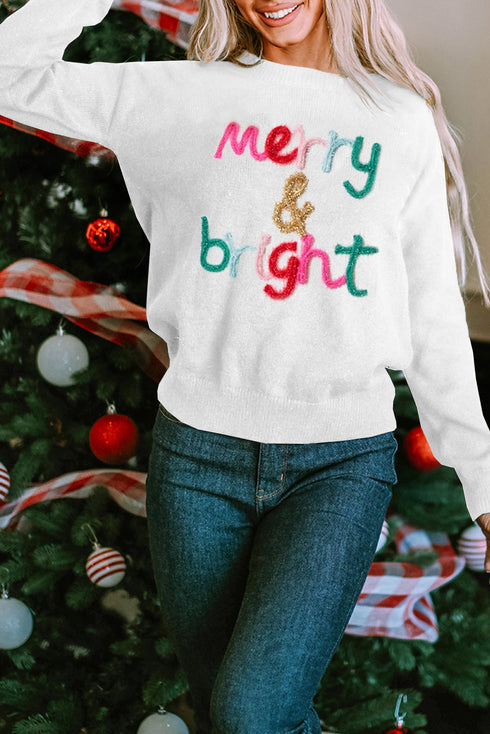 Cheerful Typography Print Round Neck Casual Pullover Sweater