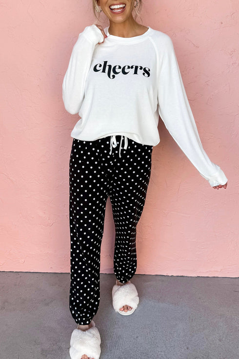 Cheers Graphic Raglan Pullover And Polka Dot Pants Lounge Set