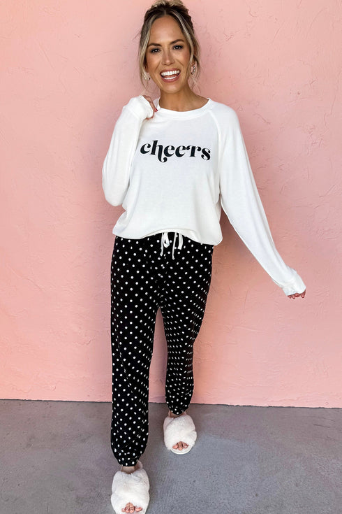 Cheers Graphic Raglan Pullover And Polka Dot Pants Lounge Set