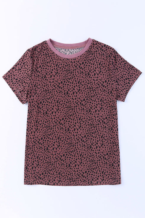 Cheetah Print O-Neck Short Sleeve T Shirt