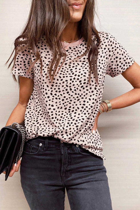 Cheetah Print O-Neck Short Sleeve T Shirt