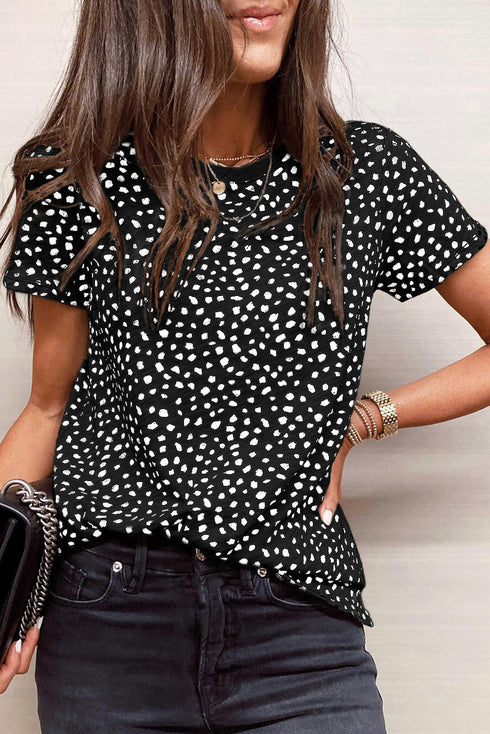 Cheetah Print O-Neck Short Sleeve T Shirt