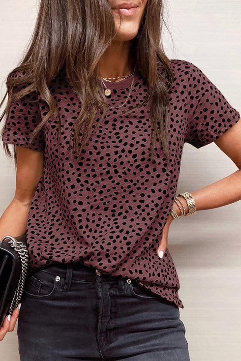 Cheetah Print O-Neck Short Sleeve T Shirt