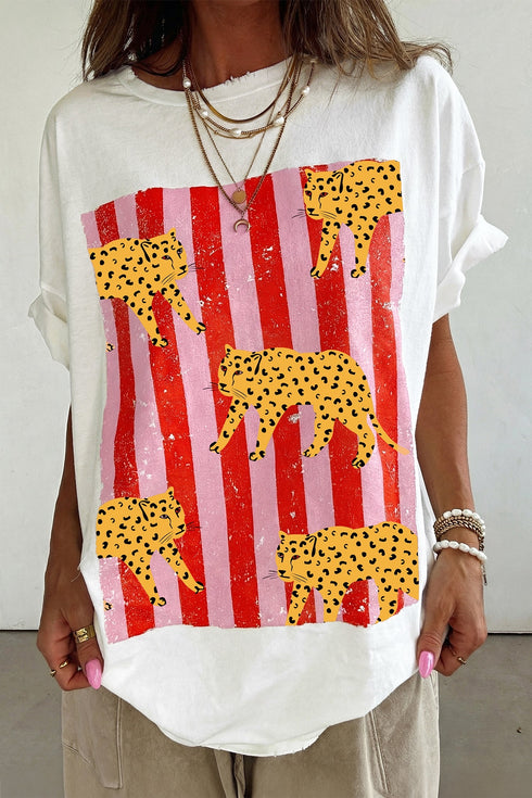 Cheetah Striped Print Retro Fashion Graphic Tee