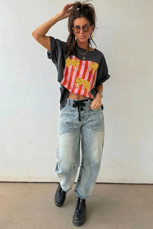 Cheetah Striped Print Retro Fashion Graphic Tee