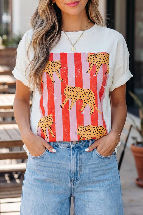 Cheetah Striped Print Retro Fashion Graphic Tee