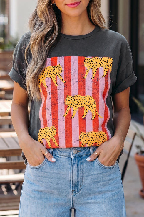 Cheetah Striped Print Retro Fashion Graphic Tee
