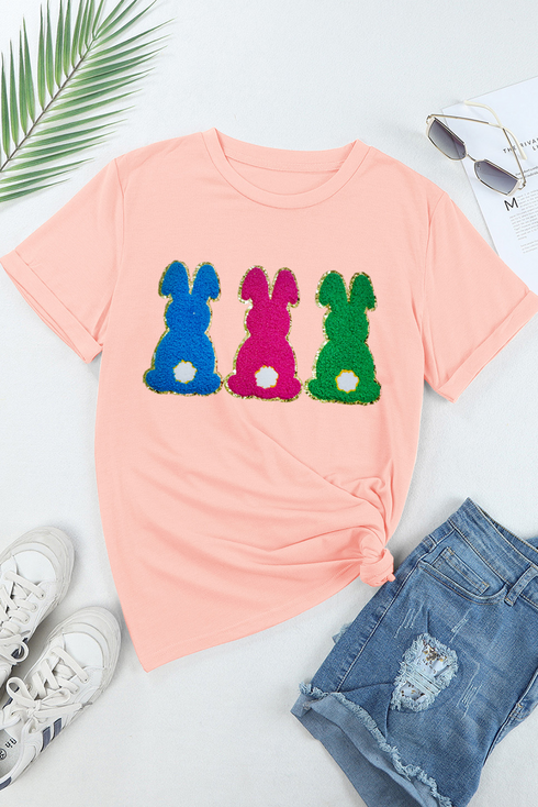 Chenille Bunny Patch Short Sleeve Graphic Shirt
