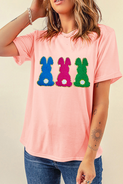 Chenille Bunny Patch Short Sleeve Graphic Shirt