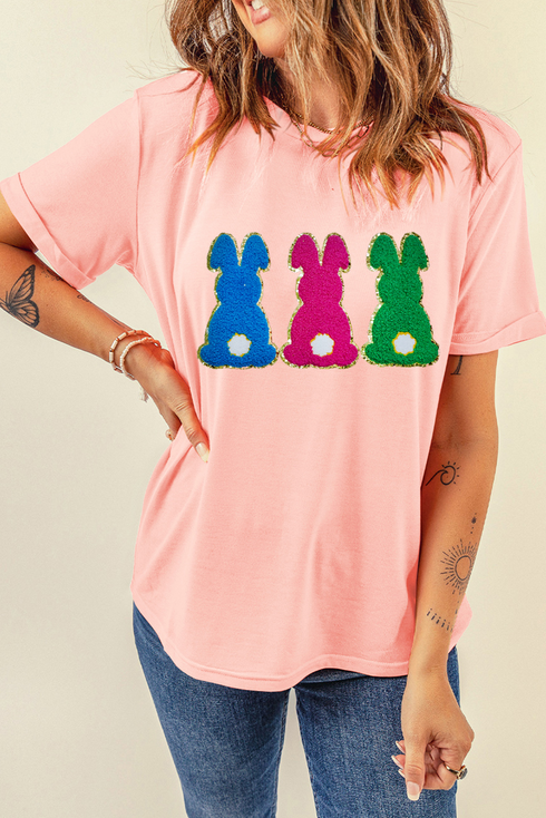 Chenille Bunny Patch Short Sleeve Graphic Shirt