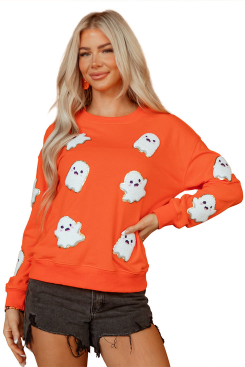 Chenille Ghost Patch Crew Neck Pullover Sweatshirt