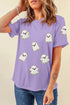 Chenille Ghost Patch Glitter Graphic Short Sleeve Tee