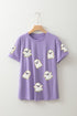 Chenille Ghost Patch Glitter Graphic Short Sleeve Tee