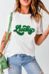 Chenille Glitter Patch Graphic Crew Neck Tee