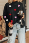 Chenille Heart Patch Dolman Sleeve High Neck Top