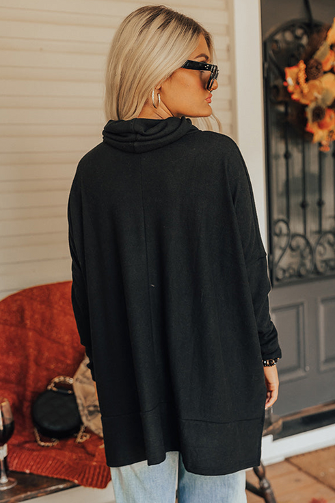Chenille Heart Patch Dolman Sleeve High Neck Top