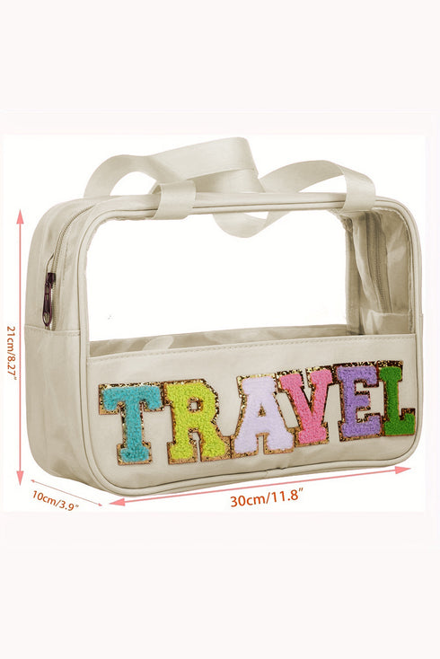 Chenille Letter Patch Clear Travel Cosmetic Makeup Bag