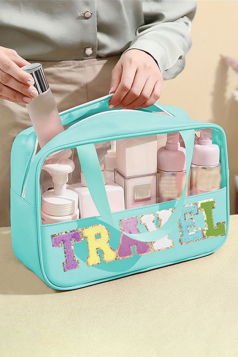 Chenille Letter Patch Clear Travel Cosmetic Makeup Bag