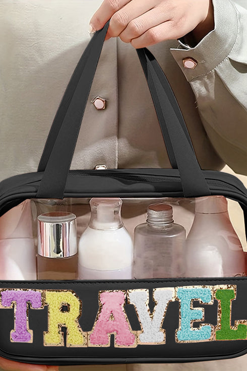 Chenille Letter Patch Clear Travel Cosmetic Makeup Bag