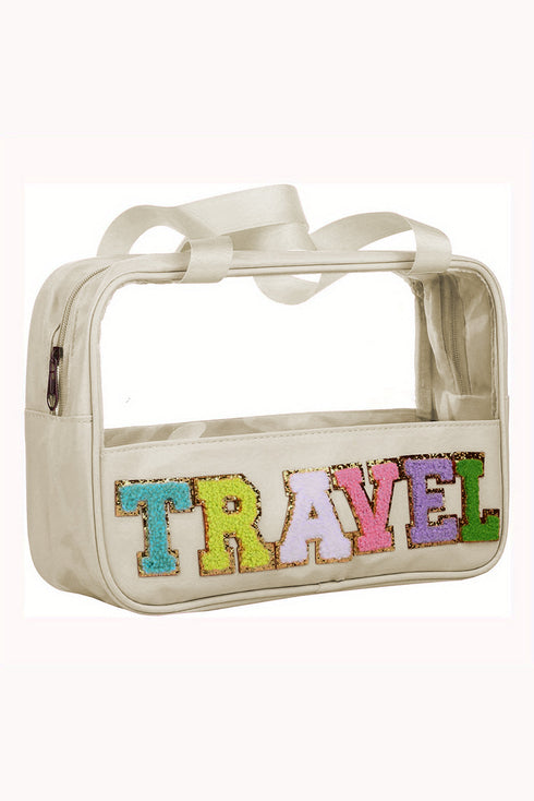 Chenille Letter Patch Clear Travel Cosmetic Makeup Bag