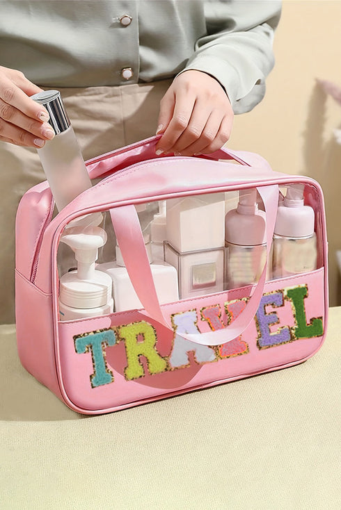 Chenille Letter Patch Clear Travel Cosmetic Makeup Bag