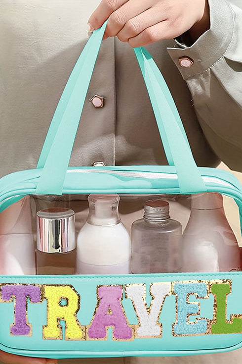 Chenille Letter Patch Clear Travel Cosmetic Makeup Bag